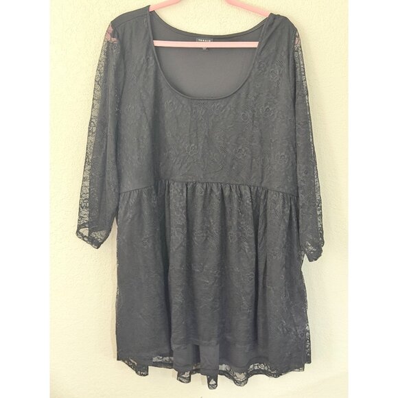 Torrid Lace Empire Waist Tunic Blouse Womens Size 3 Black Whimsigoth Sheer Sleev - Picture 1 of 12